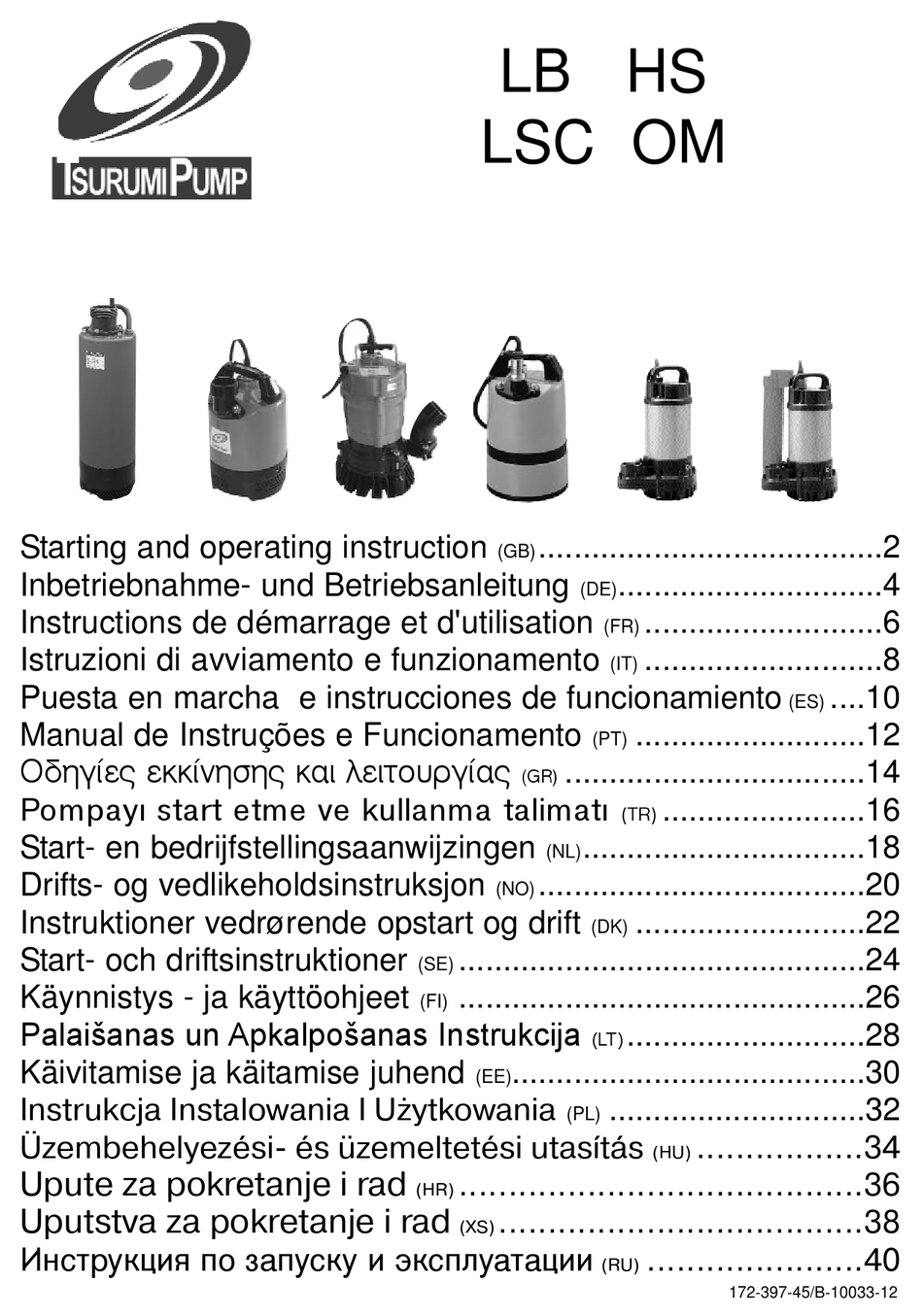 TSURUMI PUMP LB SERIES STARTING AND OPERATING INSTRUCTIONS Pdf Download