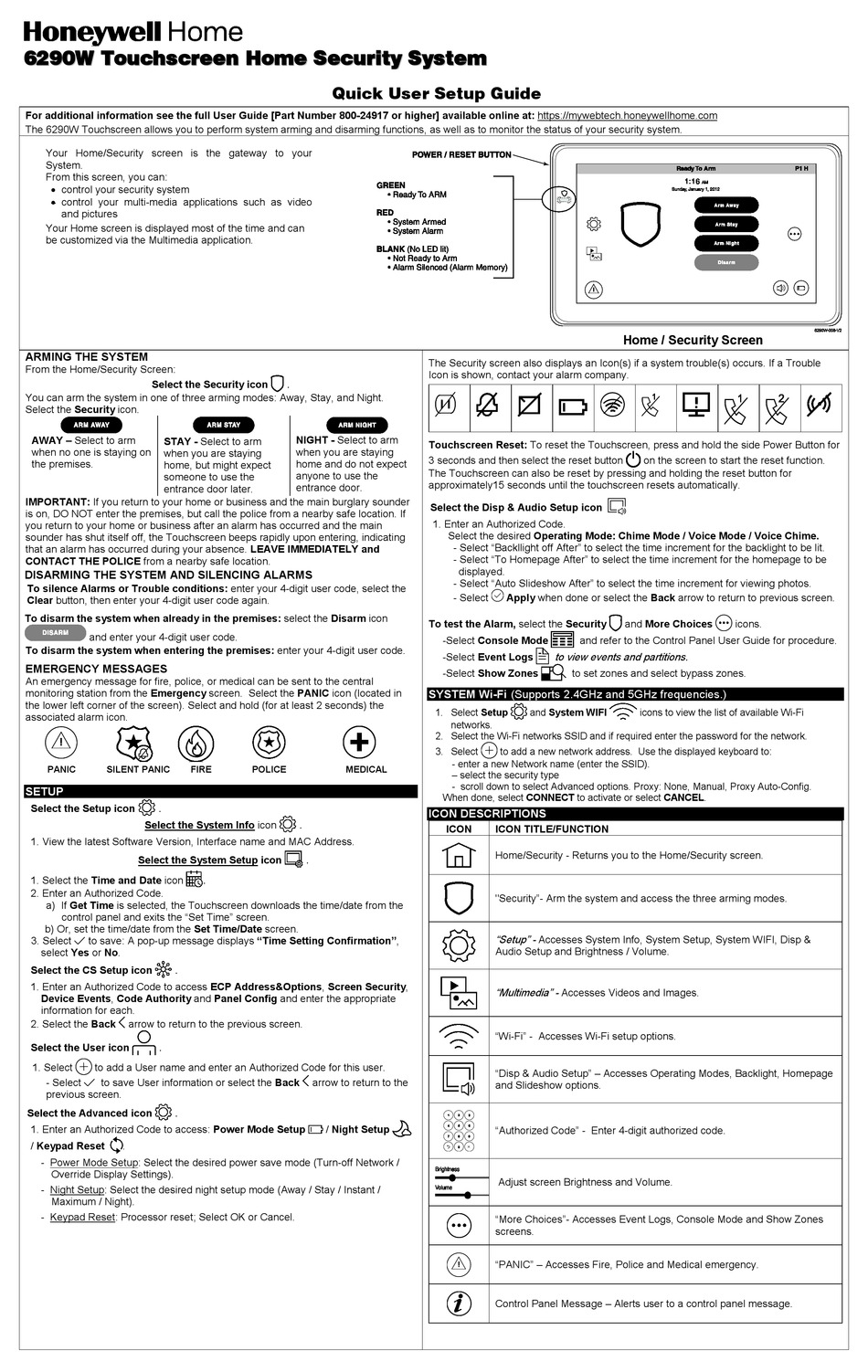 Honeywell Home 6290w Quick User Setup Manual Pdf Download Manualslib