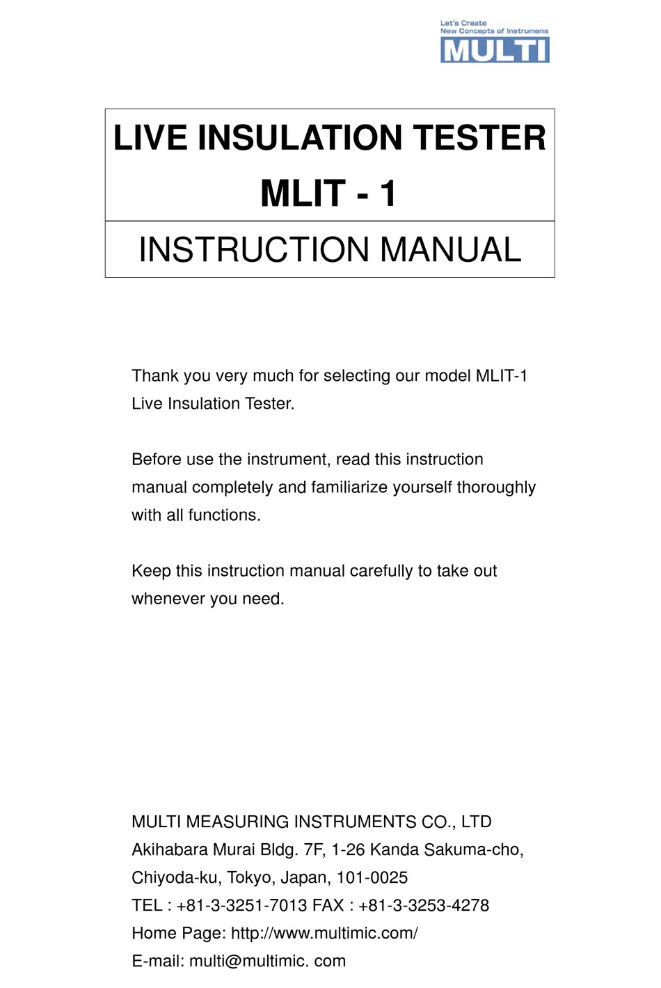 MULTI MEASURING INSTRUMENTS MLIT1 INSTRUCTION MANUAL Pdf Download