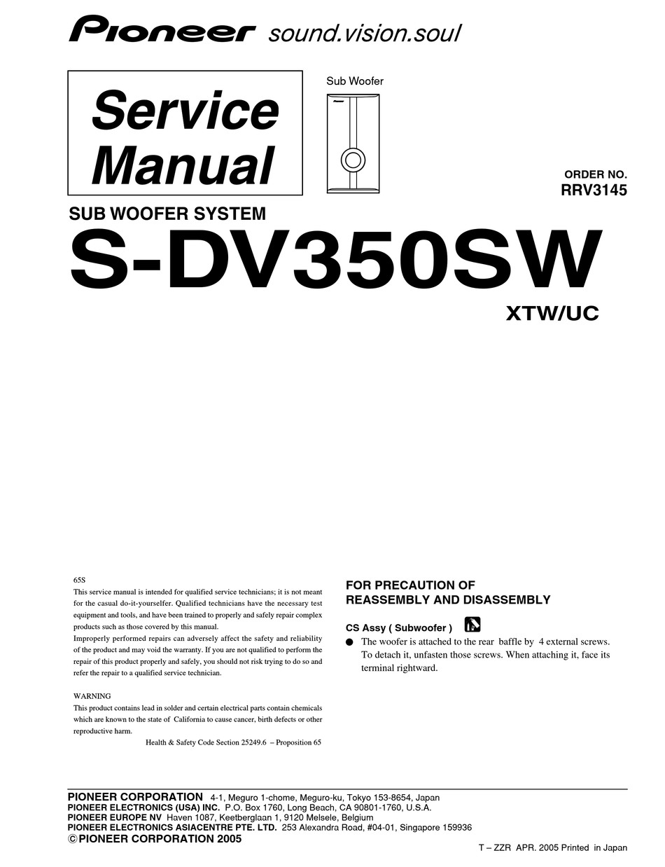 Pioneer S Dv350sw Service Manual Pdf Download Manualslib