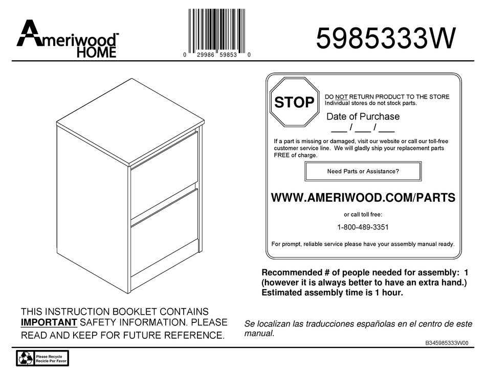 AMERIWOOD HOME 5985333W INSTRUCTION BOOKLET Pdf Download ManualsLib