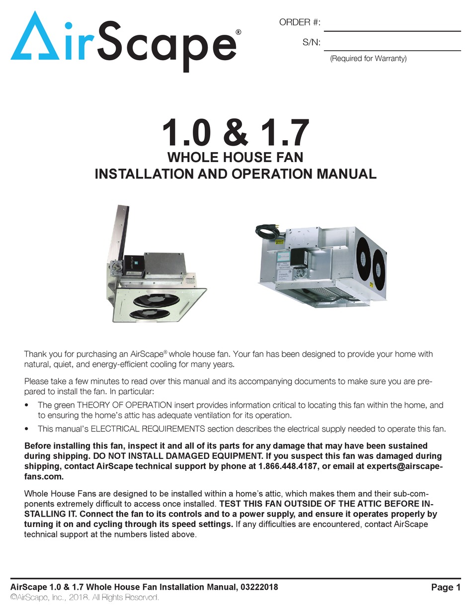 Airscape 10 Installation And Operation Manual Pdf Download