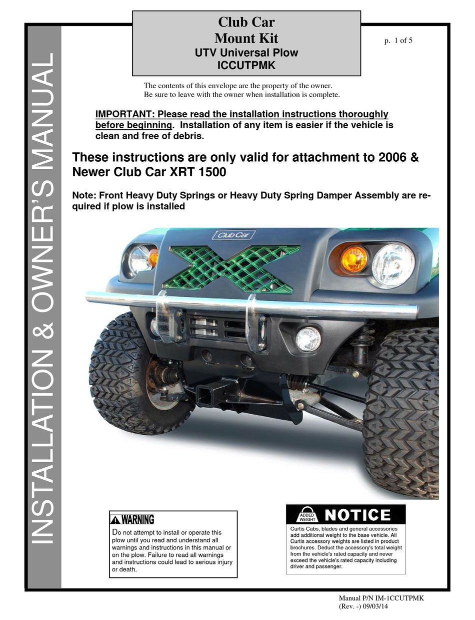 CLUB CAR ICCUTPMK INSTALLATION & OWNER