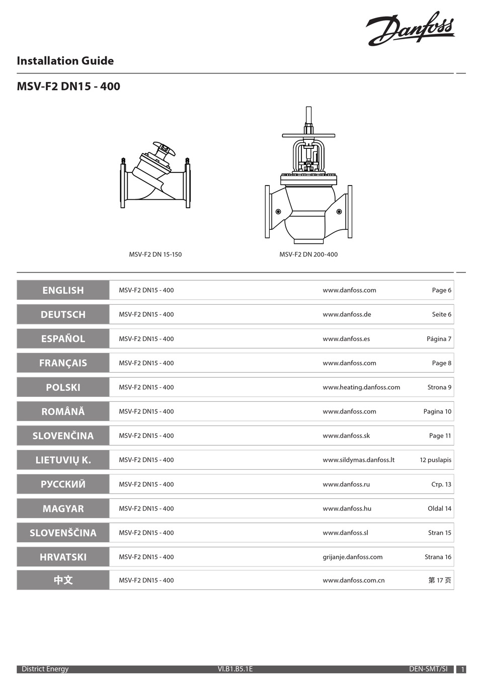 DANFOSS MSV-F2 DN15 - 400 INSTALLATION MANUAL Pdf Download | ManualsLib