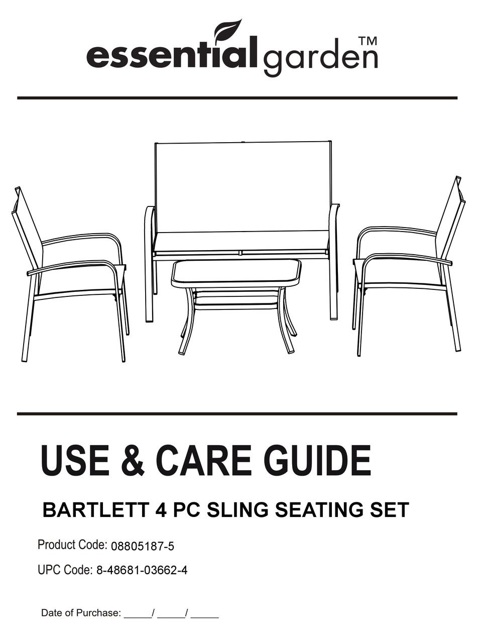 Kmart Essential Garden Bartlett 4 Pc Sling Seating Set Use And Care Manual Pdf Download Manualslib 