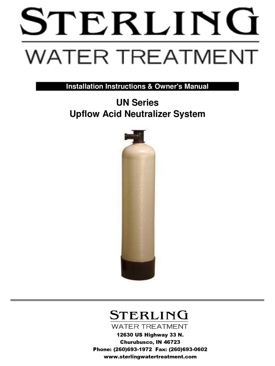 STERLING WATER TREATMENT UN SERIES INSTALLATION INSTRUCTIONS & OWNER'S
