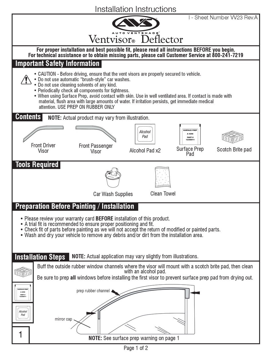 AVS VENTVISOR INSTALLATION INSTRUCTIONS MANUAL Pdf Download ManualsLib