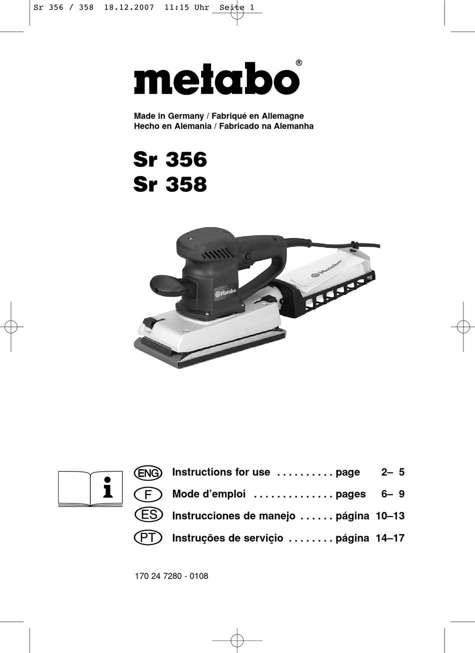 METABO SR 356 INSTRUCTIONS FOR USE 