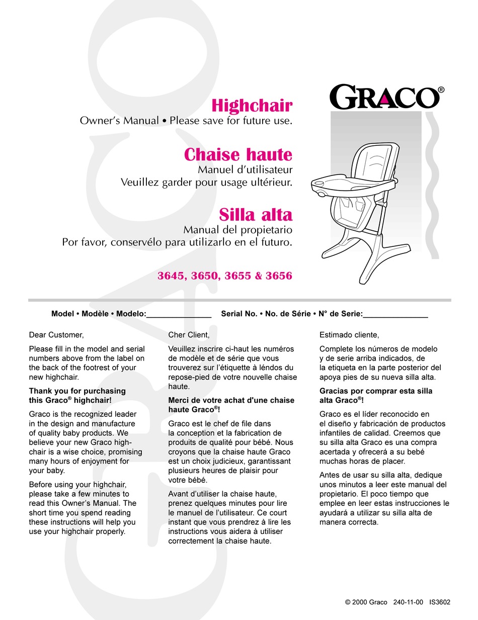 Graco 3645 Owner S Manual Pdf Download Manualslib