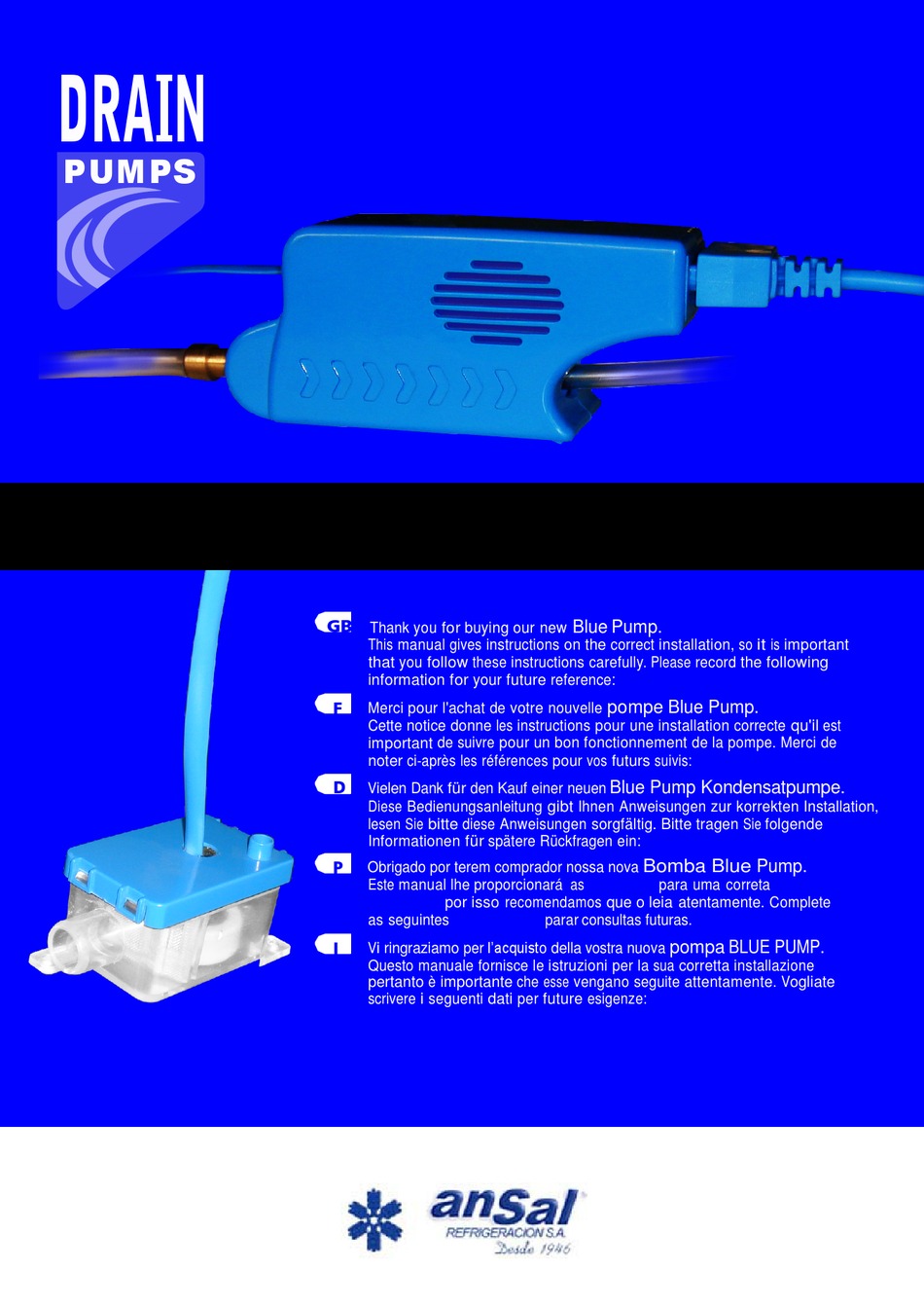ANSAL BLUE PUMP MANUAL Pdf Download ManualsLib