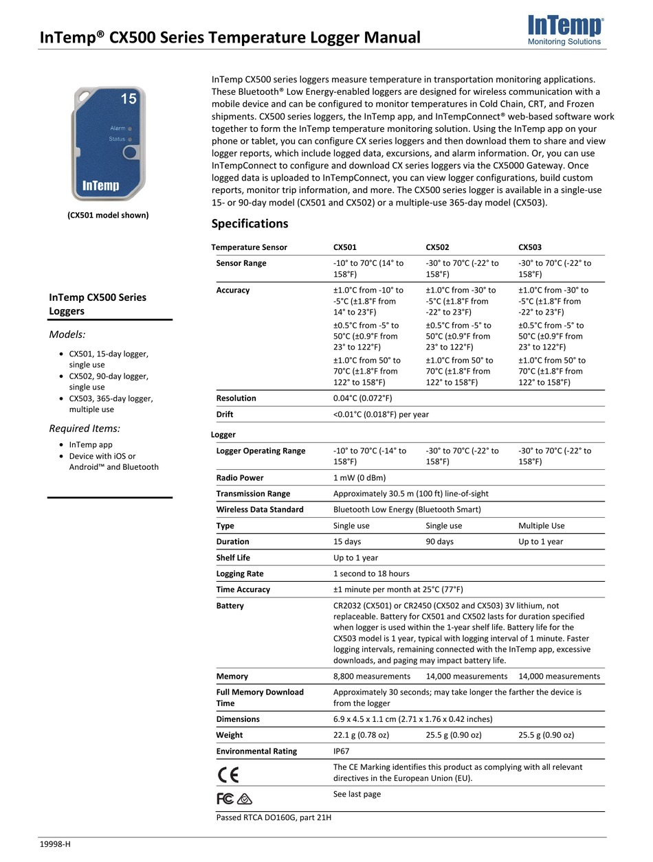 InTemp Bluetooth 365 Day Multiple-Use Temperature Data Logger