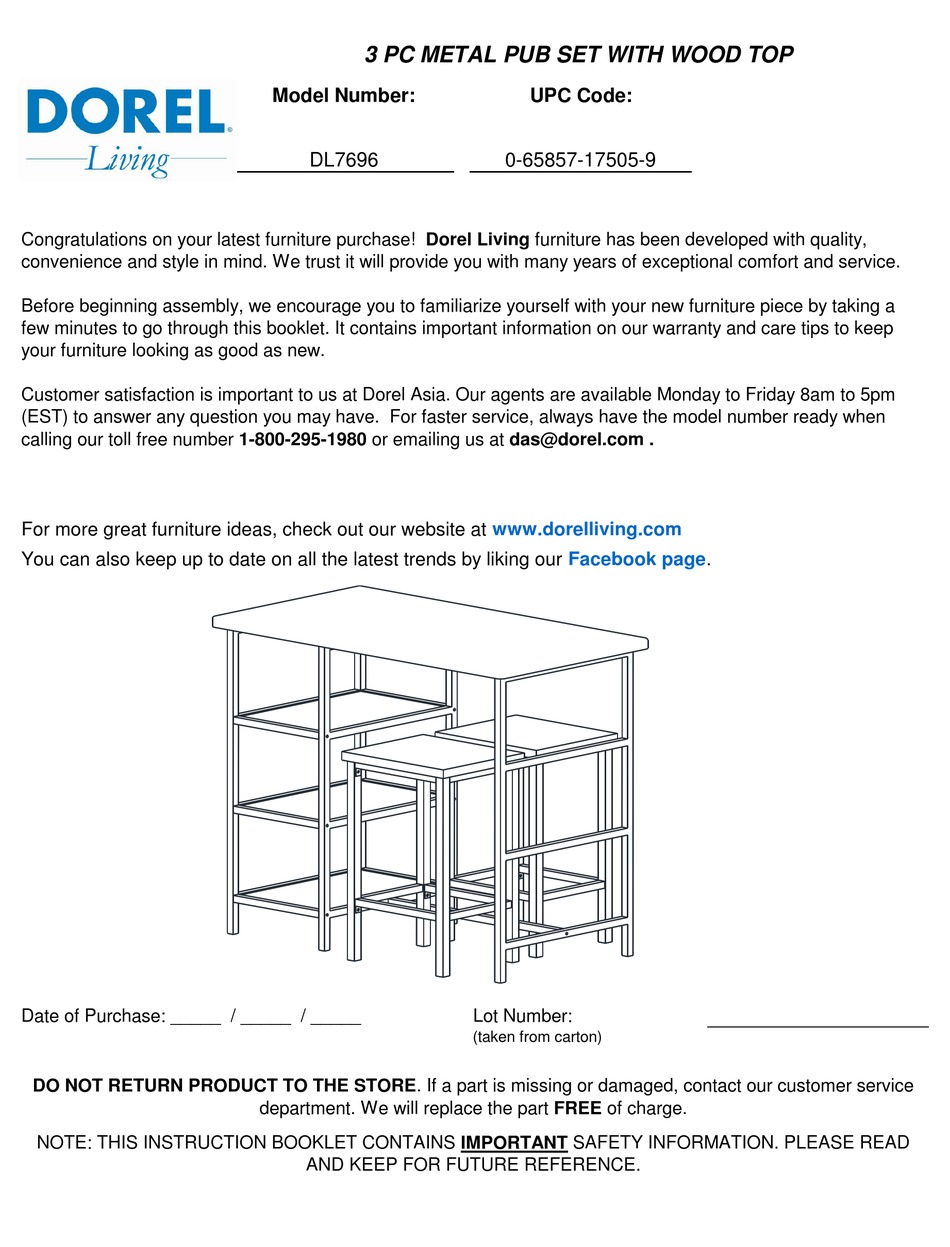 DOREL LIVING DL7696 MANUAL Pdf Download | ManualsLib