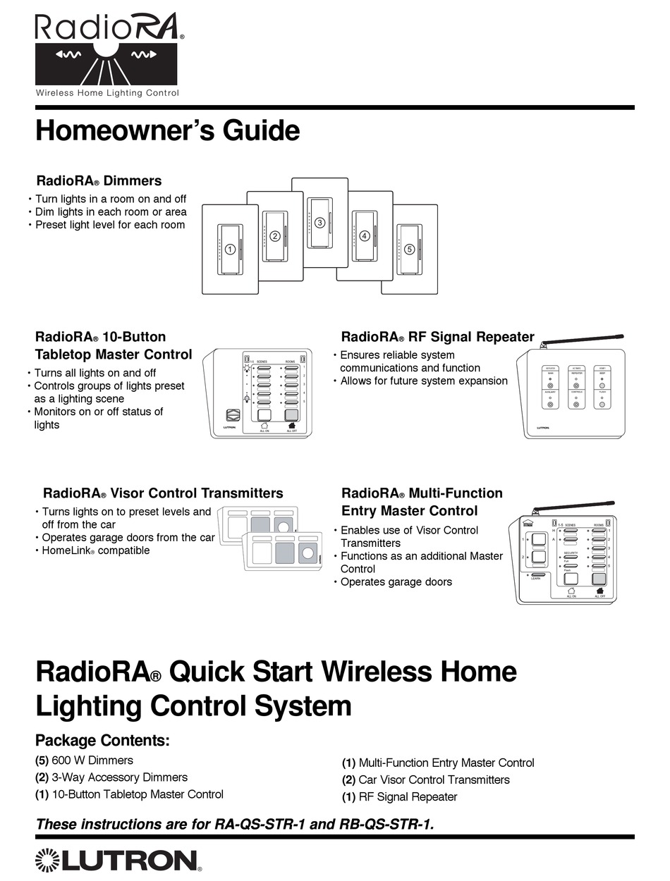 LUTRON ELECTRONICS RADIORA HOMEOWNER'S MANUAL Pdf Download ManualsLib