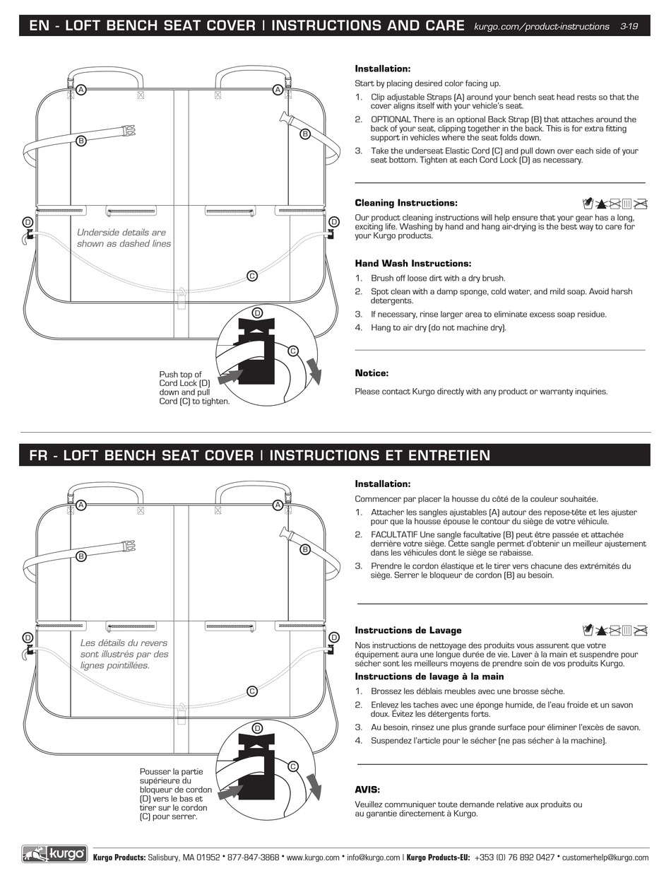KURGO LOFT BENCH SEAT COVER INSTRUCTIONS AND CARE Pdf Download ManualsLib