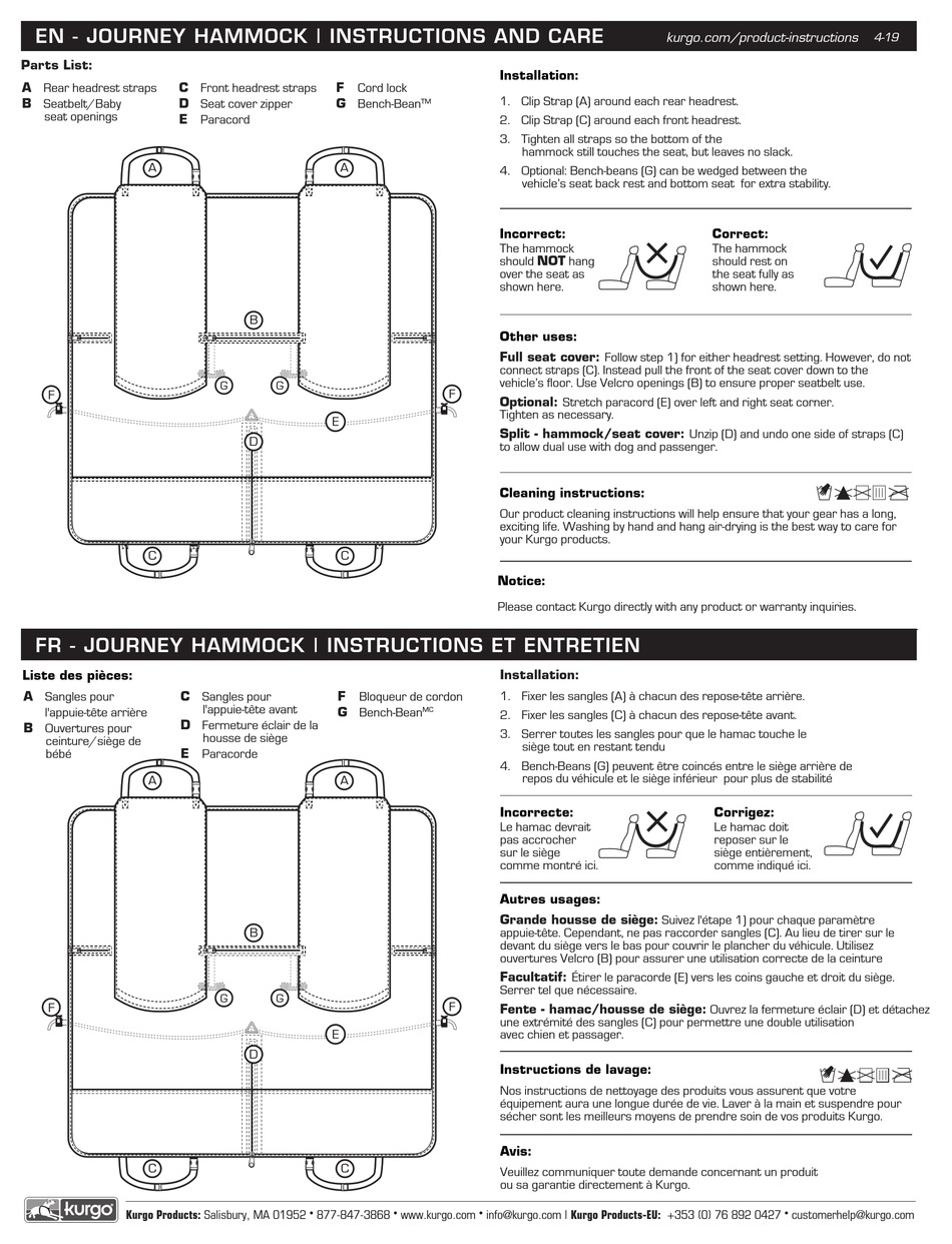 KURGO JOURNEY HAMMOCK INSTRUCTIONS AND CARE Pdf Download ManualsLib