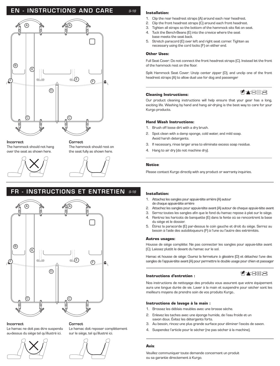 KURGO WANDER BENCH SEAT COVER INSTRUCTIONS AND CARE Pdf Download
