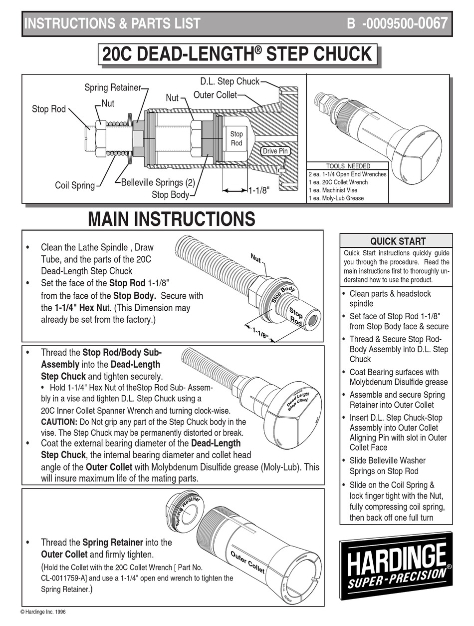 HARDINGE 20C INSTRUCTIONSPARTS LIST Pdf Download ManualsLib