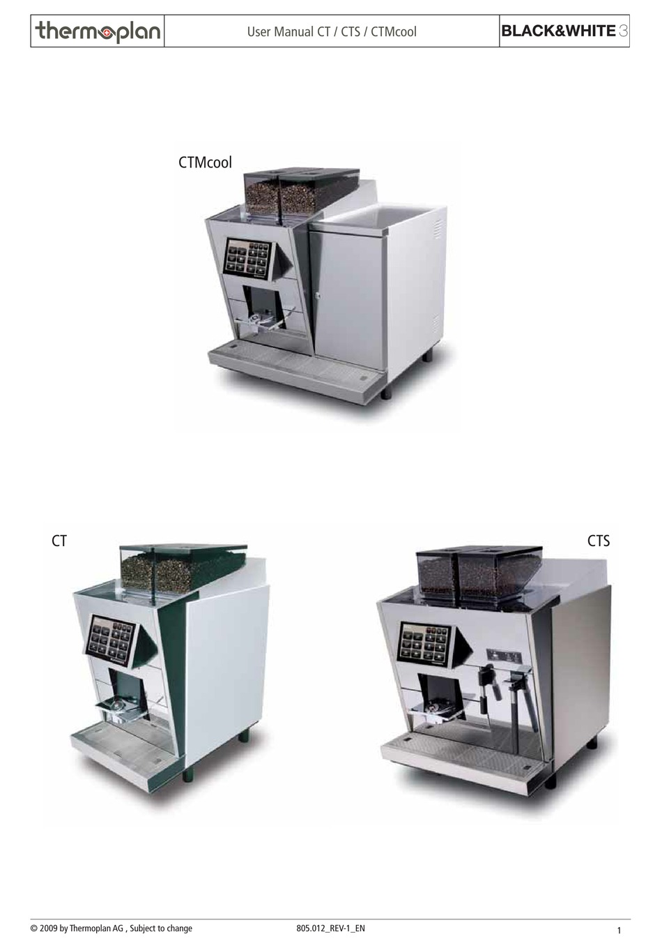Thermoplan Black And White 3 Coffee Machine Manual 