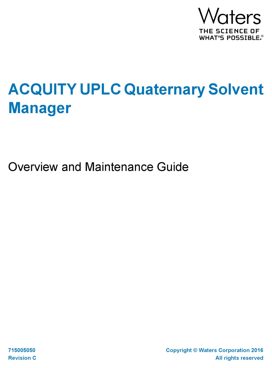 WATERS ACQUITY UPLC OVERVIEW AND MAINTENANCE MANUAL Pdf Download ...