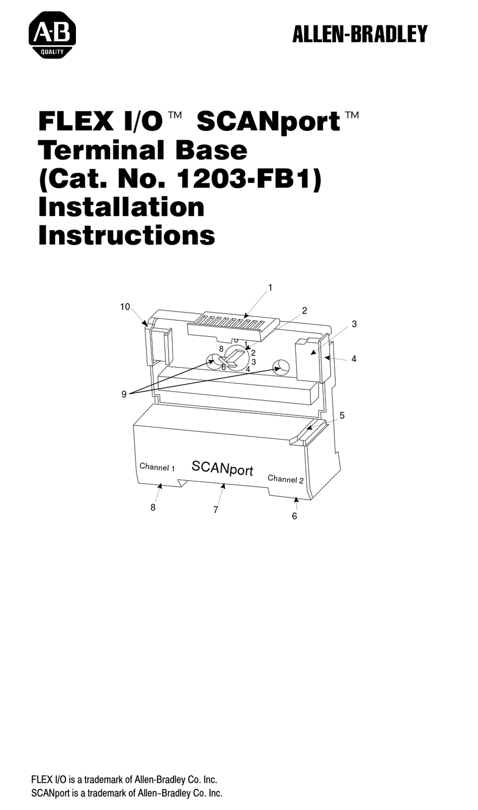 ALLENBRADLEY FLEX I/O SCANPORT 1203FB INSTALLATION INSTRUCTIONS