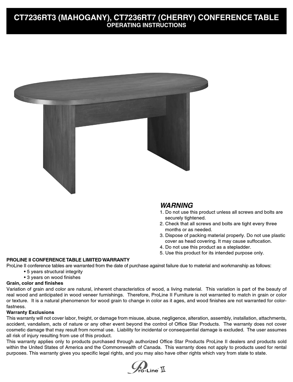 OFFICE STAR PRODUCTS PROLINE II CT7236RT3 OPERATING INSTRUCTIONS Pdf