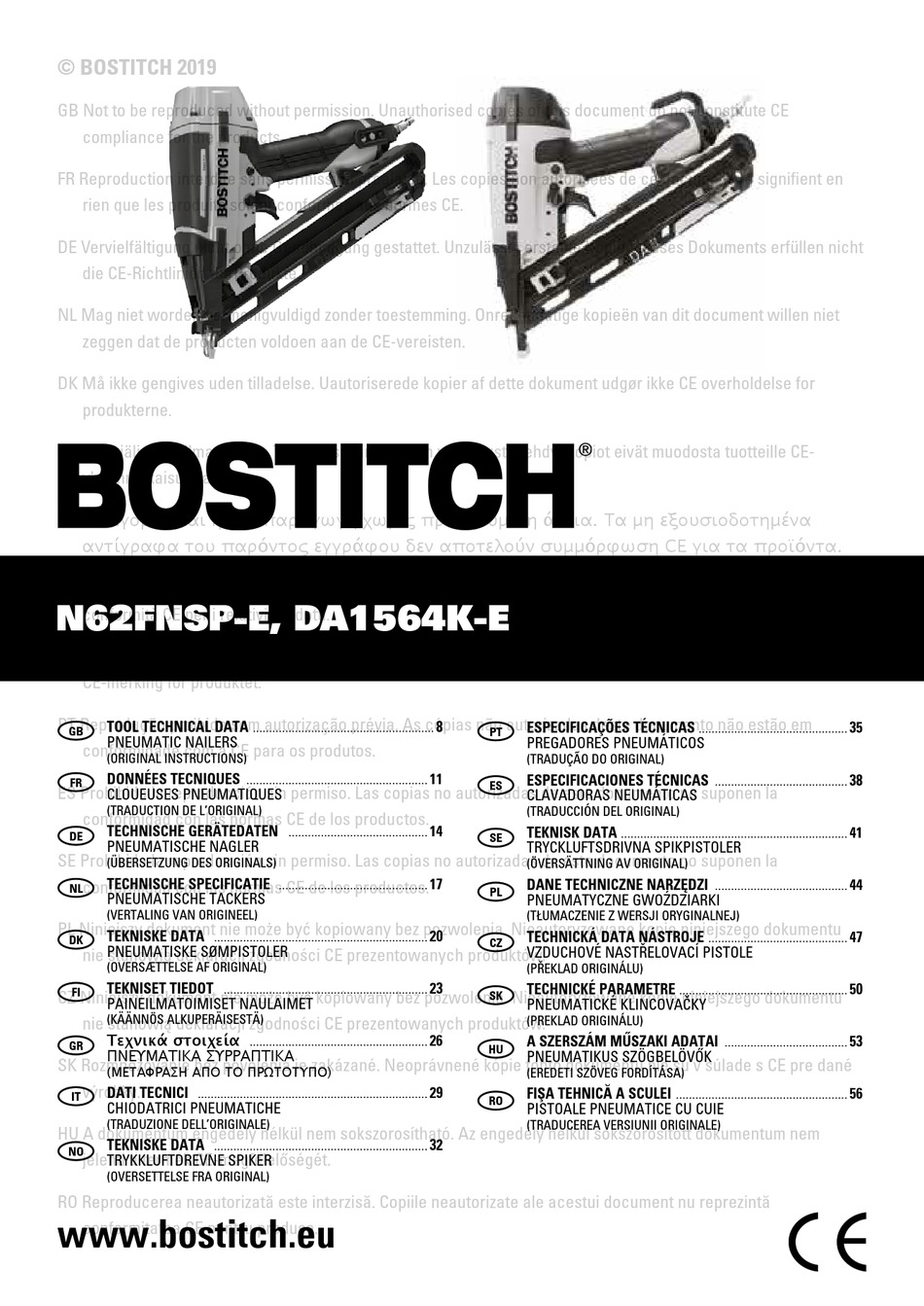 BOSTITCH N62FNSPE ORIGINAL INSTRUCTIONS MANUAL Pdf Download ManualsLib