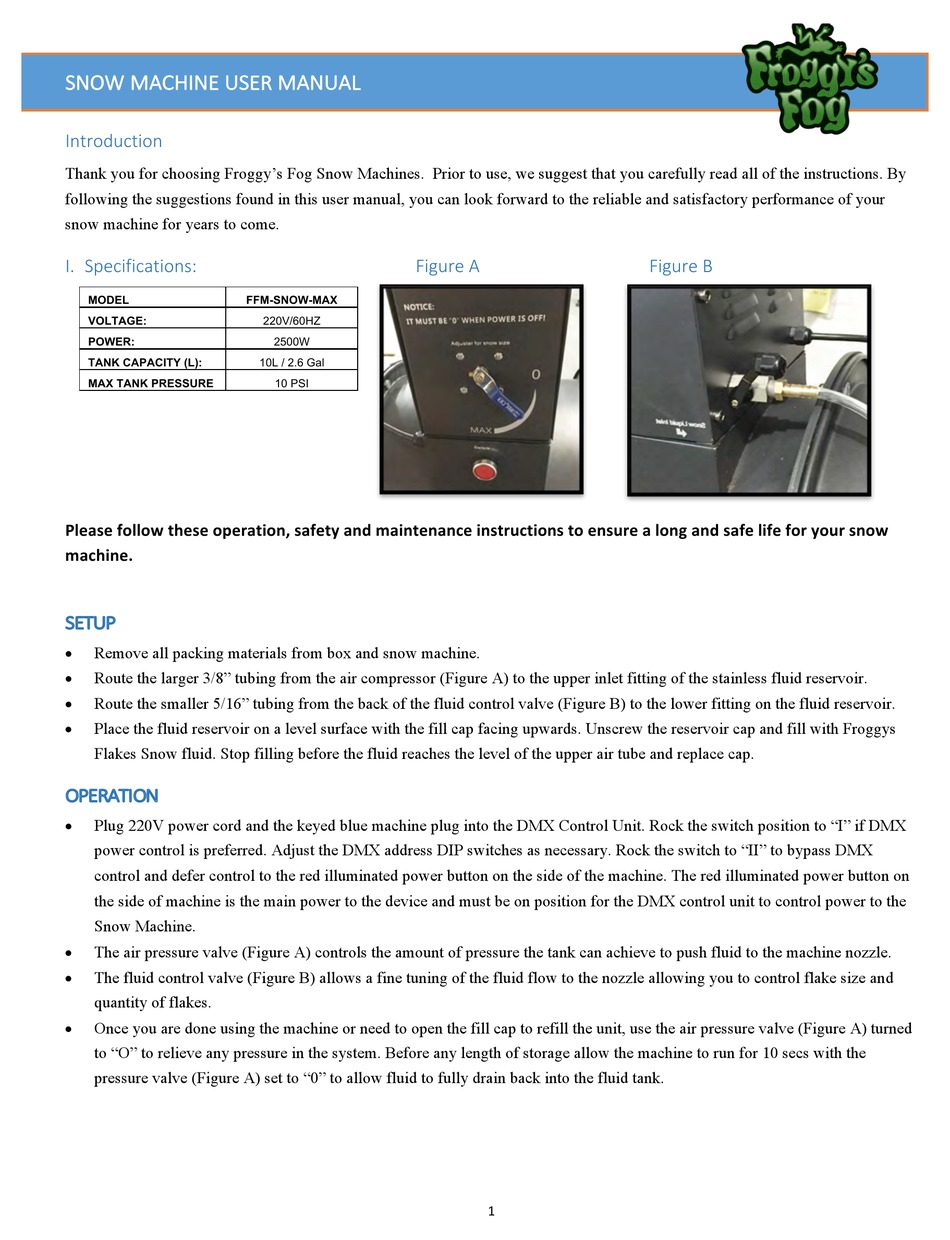 FROGGY'S FOG FFMSNOWMAX USER MANUAL Pdf Download ManualsLib