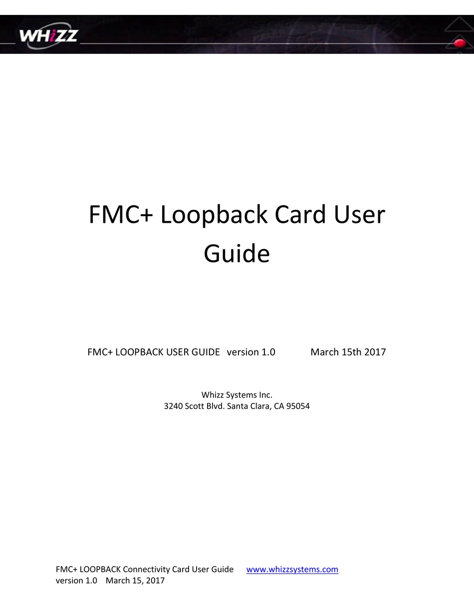 WHIZZ SYSTEMS FMC+ LOOPBACK CARD USER MANUAL Pdf Download ManualsLib