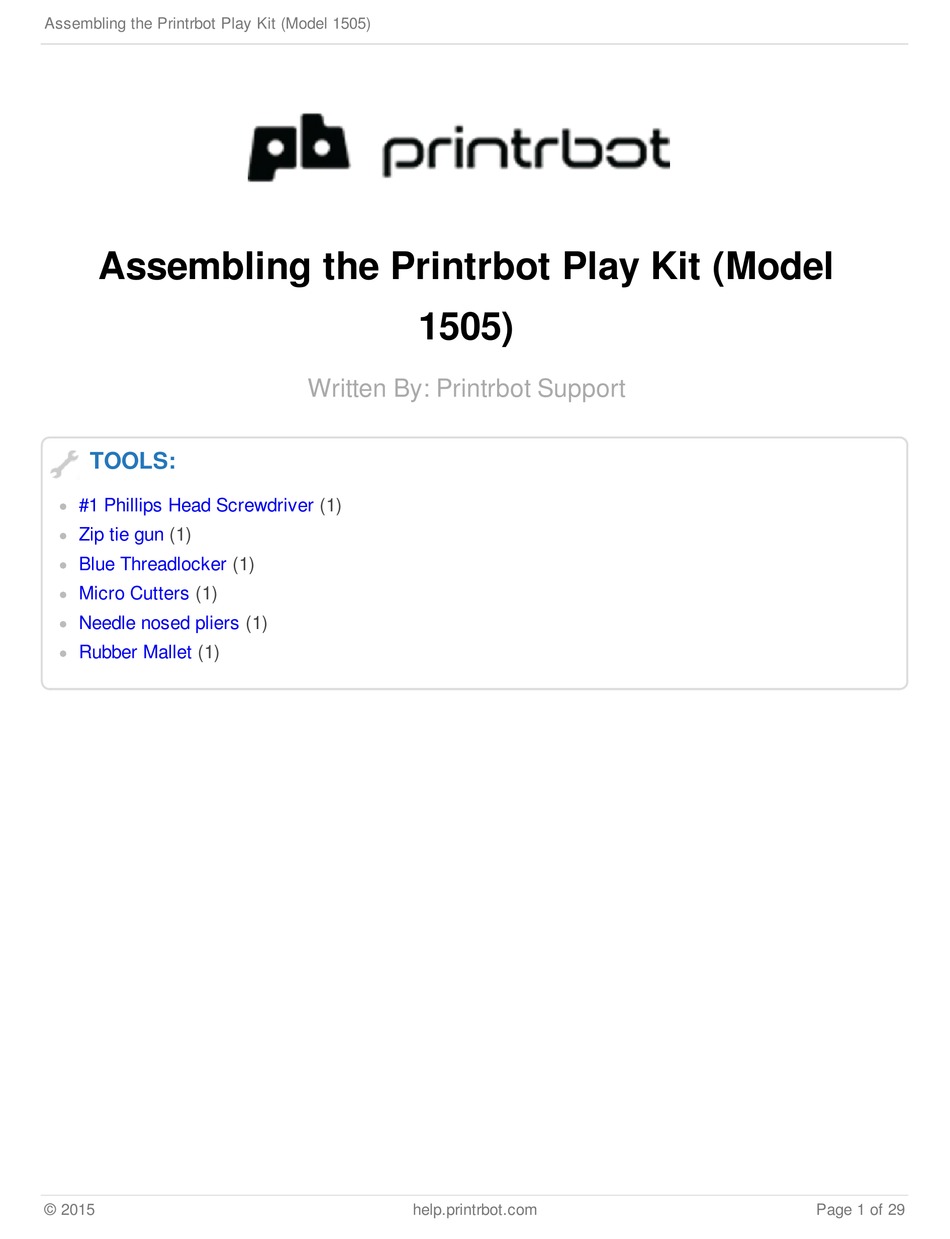 PRINTRBOT PLAY 1505 MANUAL Pdf Download ManualsLib
