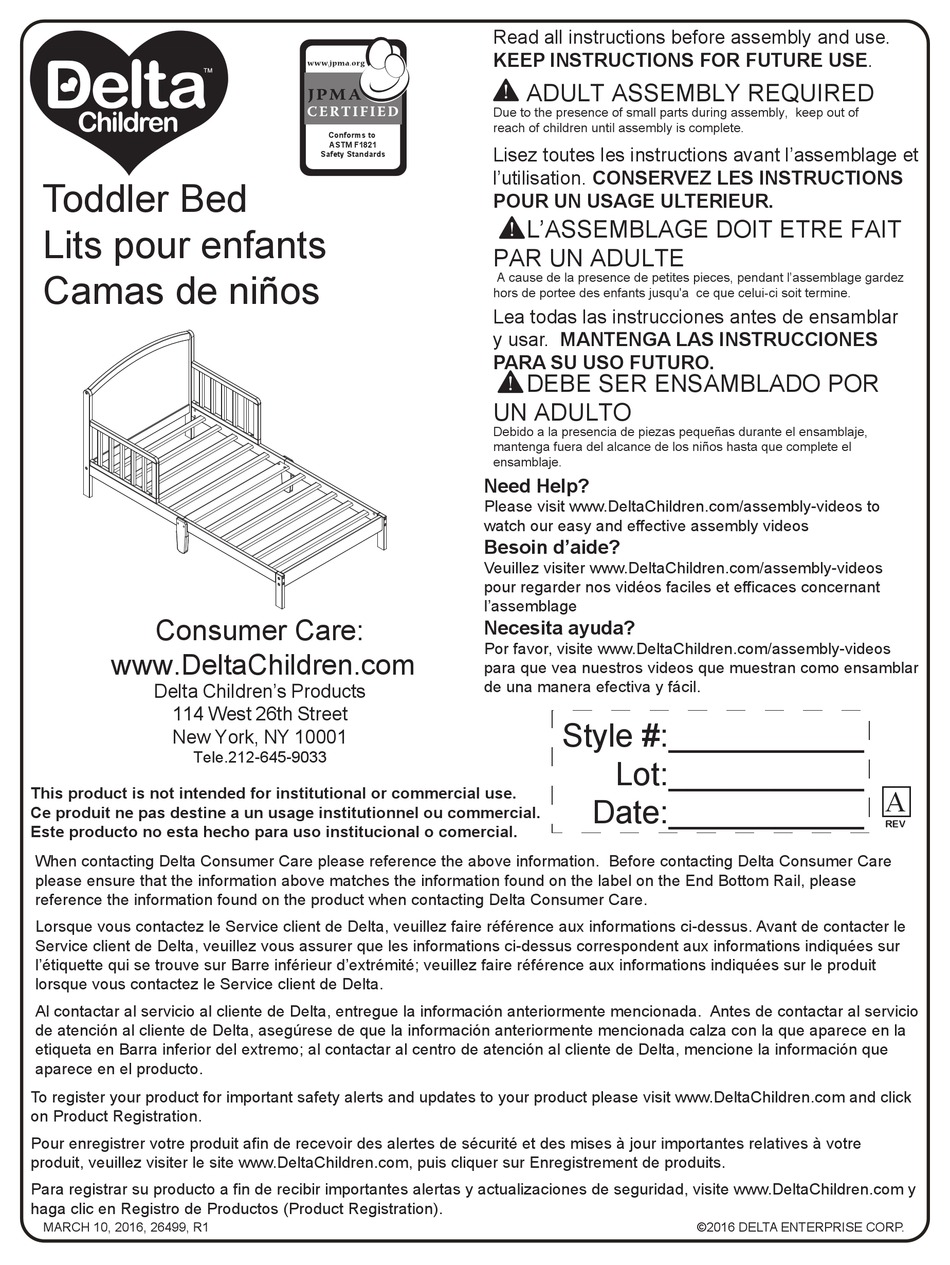 DELTA CHILDREN TODDLER BED ASSEMBLY MANUAL Pdf Download ManualsLib
