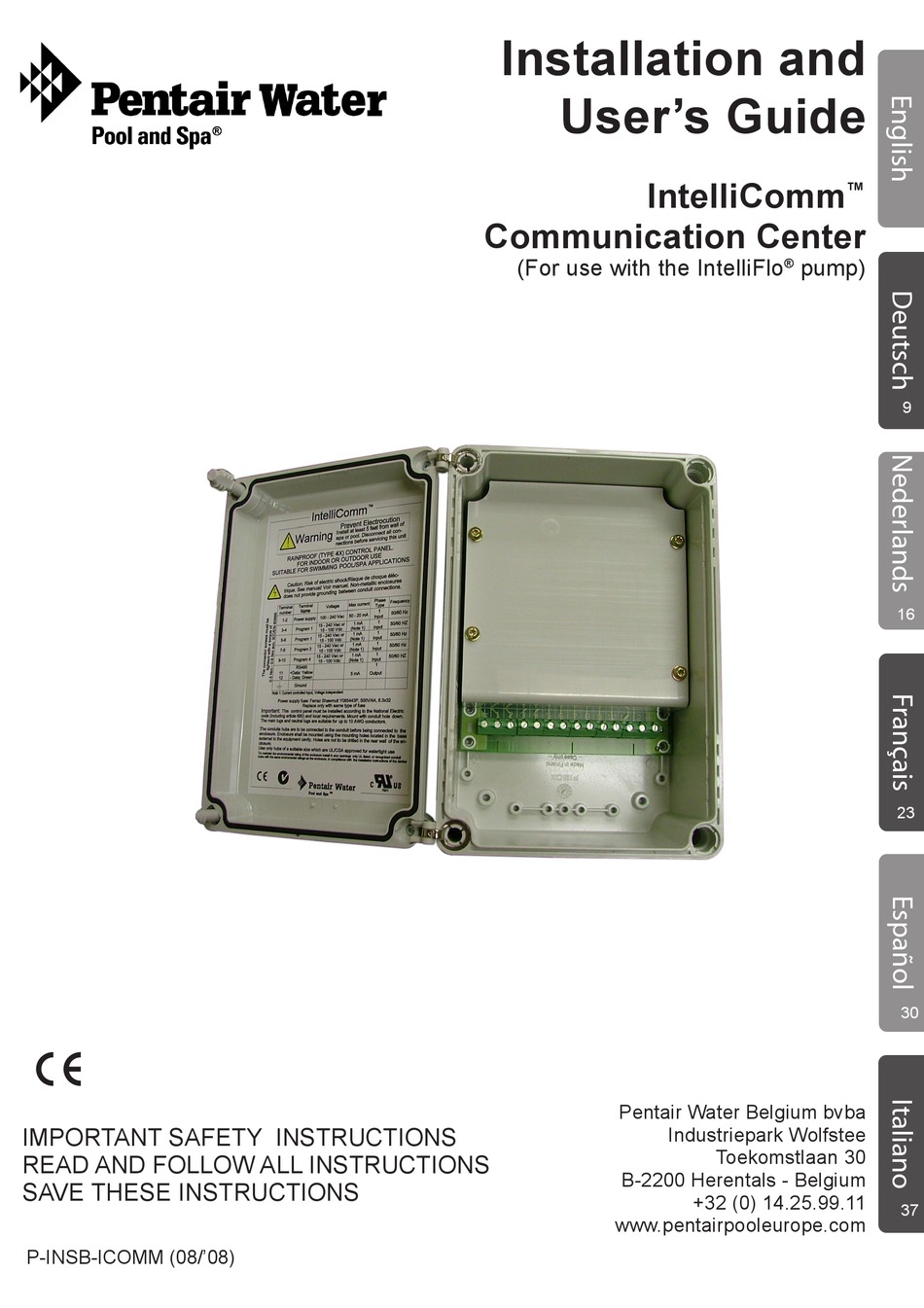 PENTAIR POOL PRODUCTS POOL AND SPA INTELLICOMM INSTALLATION AND USER