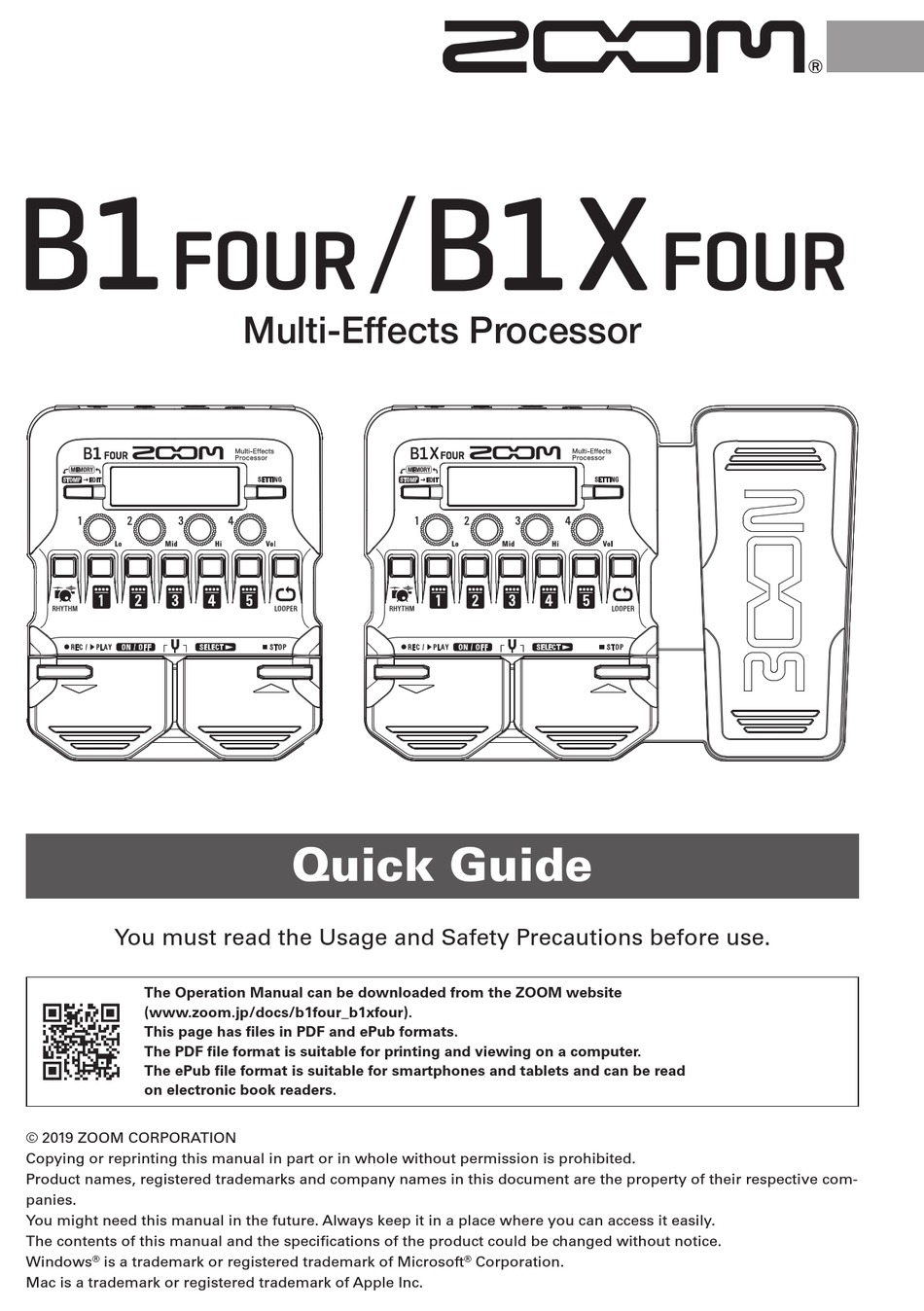 ZOOM B1 FOUR QUICK MANUAL Pdf Download ManualsLib