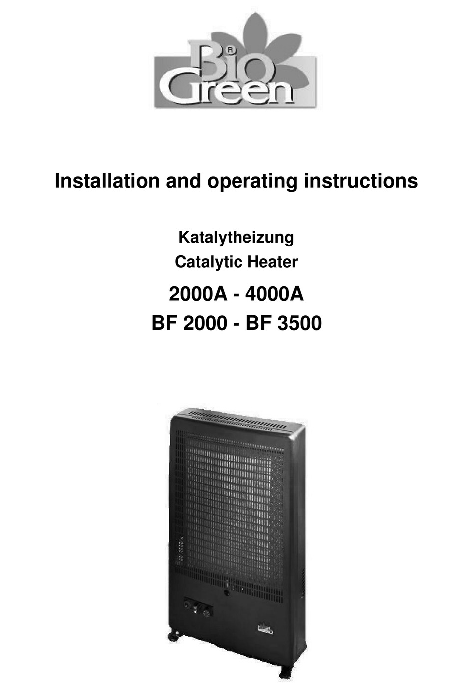 BIO GREEN BF 2000 INSTALLATION AND OPERATING INSTRUCTIONS MANUAL Pdf