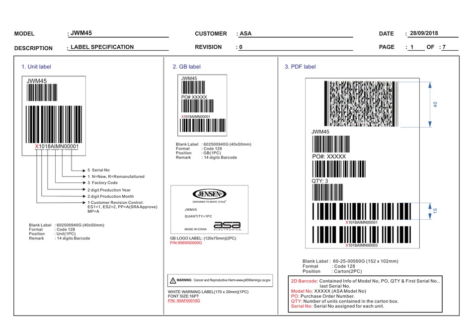 ASA ELECTRONICS JENSEN JWM45 QUICK START MANUAL Pdf Download | ManualsLib