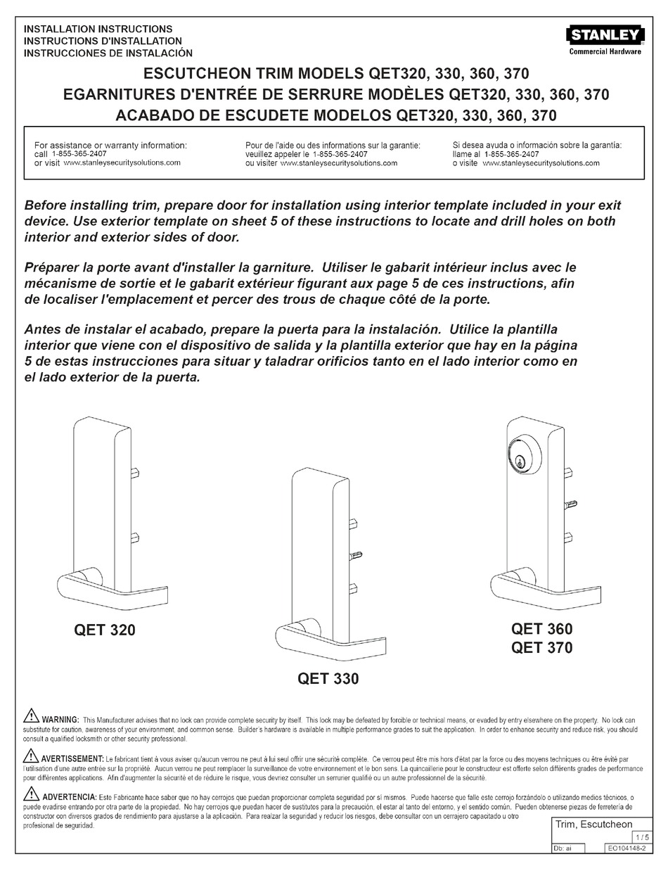STANLEY QET320 INSTALLATION INSTRUCTIONS Pdf Download ManualsLib
