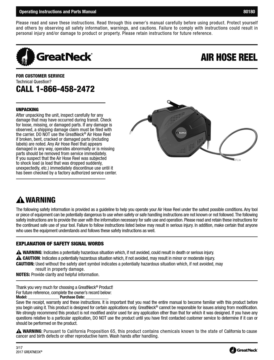 GREATNECK 80180 OPERATING INSTRUCTIONS AND PARTS MANUAL Pdf Download ...