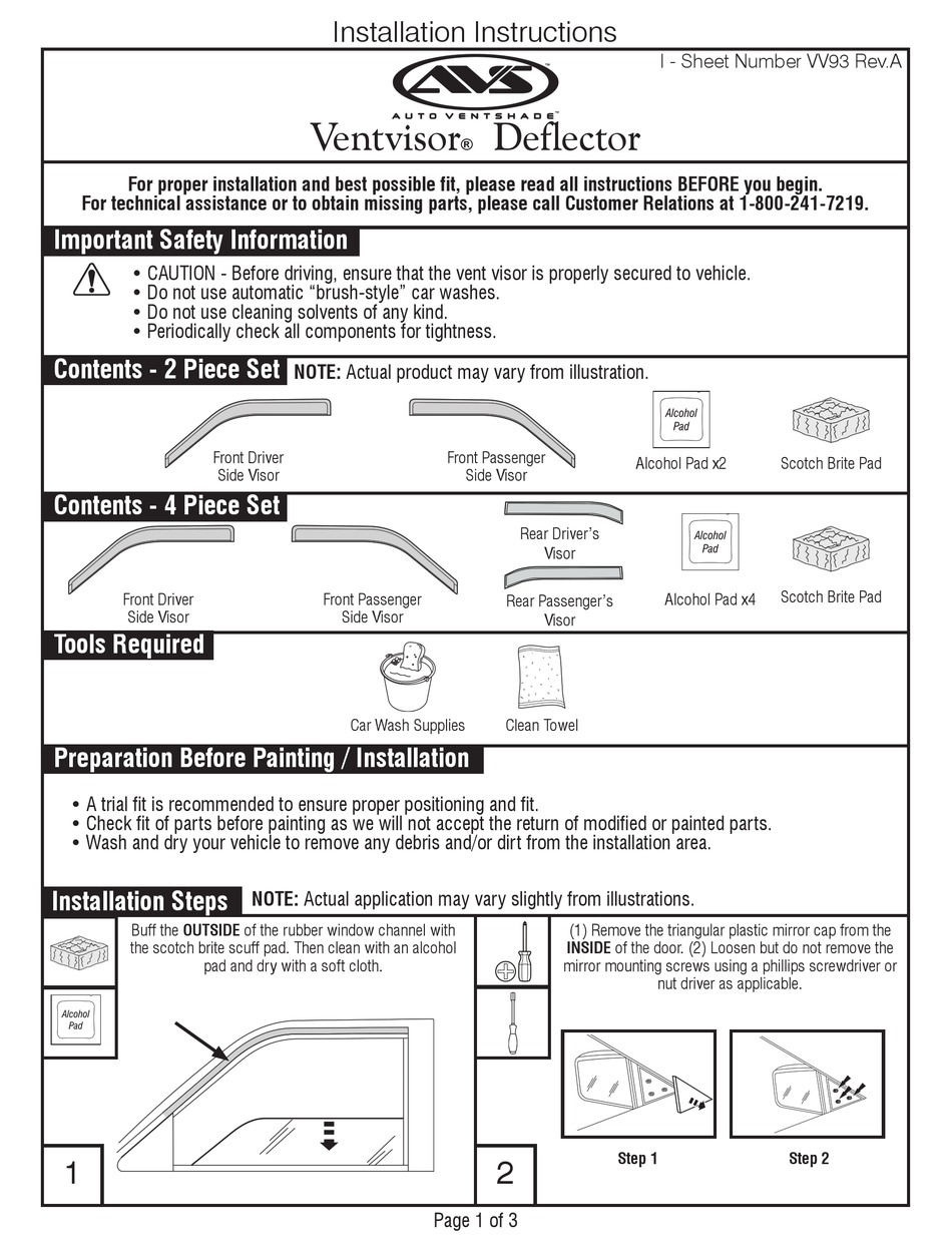 AVS VENTVISOR INSTALLATION INSTRUCTIONS MANUAL Pdf Download ManualsLib