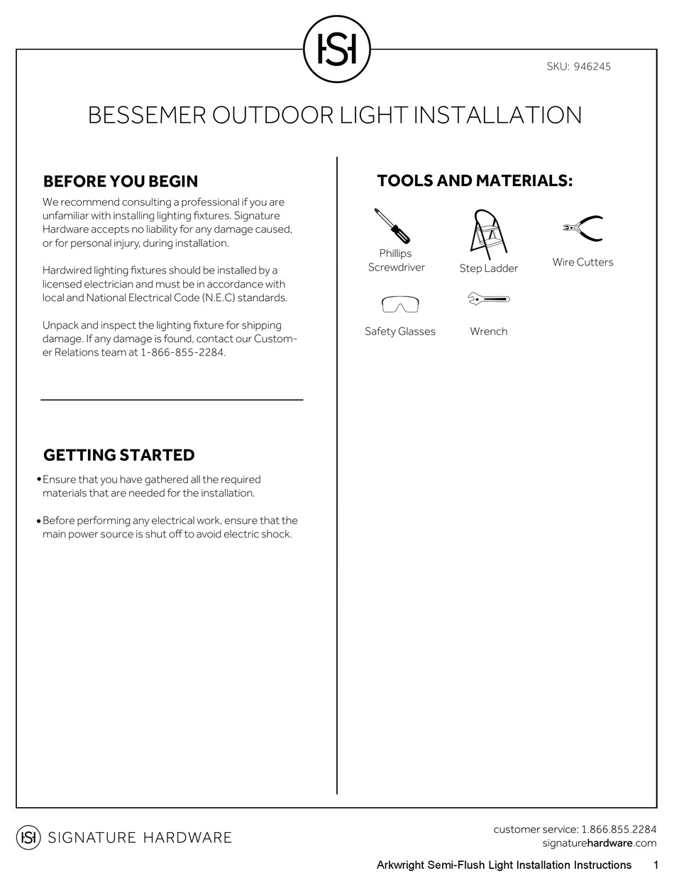 SIGNATURE HARDWARE BESSEMER INSTALLATION INSTRUCTIONS Pdf Download