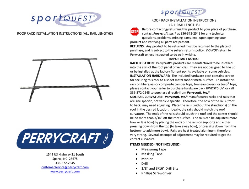 PERRYCRAFT SPORTQUEST INSTALLATION INSTRUCTIONS Pdf Download ManualsLib