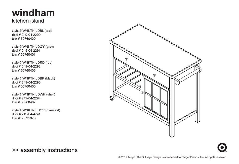 Target Windham Assembly Instructions, Kitchen Island Assembly Instructions