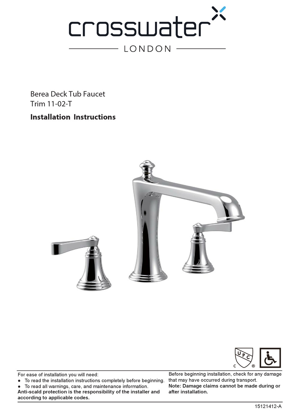 CROSSWATER BEREA 1102T INSTALLATION INSTRUCTIONS Pdf Download ManualsLib