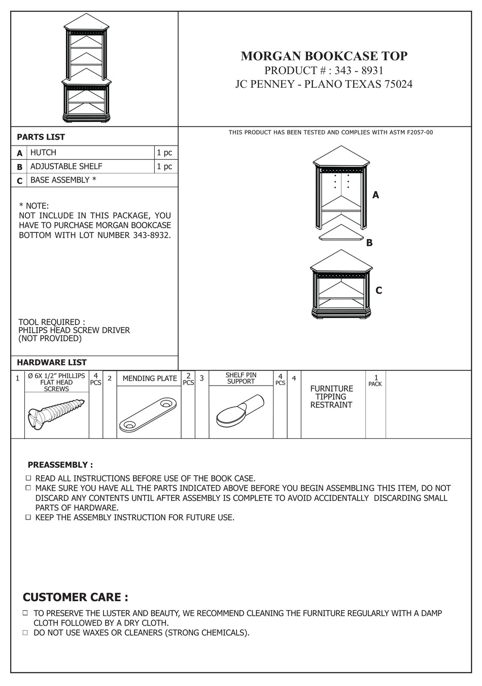 JC PENNY 3438931 ASSEMBLY INSTRUCTIONS Pdf Download ManualsLib