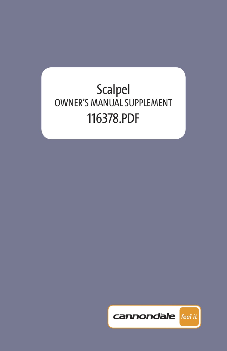 CANNONDALE SCALPEL OWNER'S MANUAL SUPPLEMENT Pdf Download ManualsLib