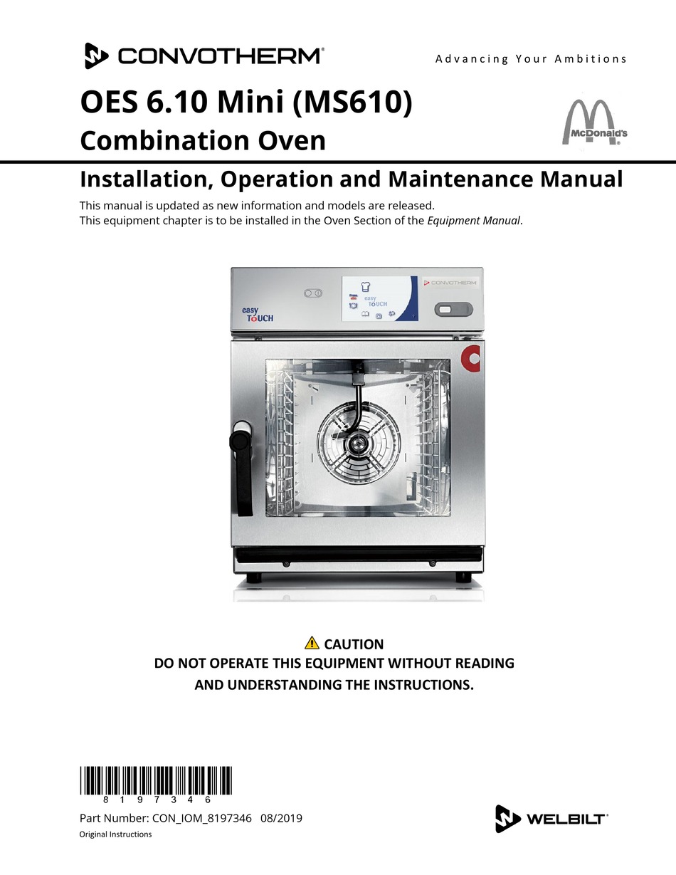 WELBILT CONVOTHERM OES 6.10 MINI INSTALLATION, OPERATION AND ...