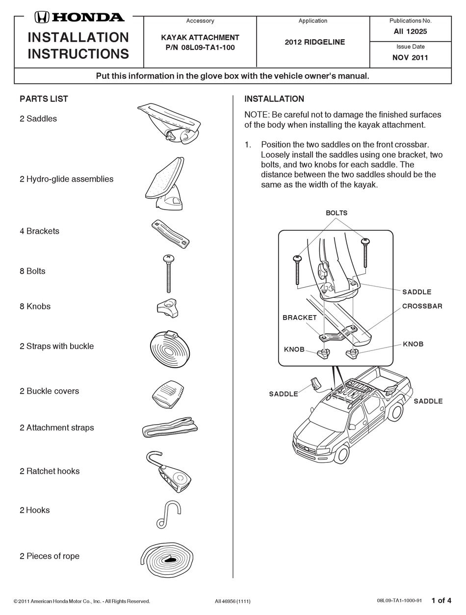 HONDA 08L09-TA1-100 INSTALLATION INSTRUCTIONS Pdf Download | ManualsLib