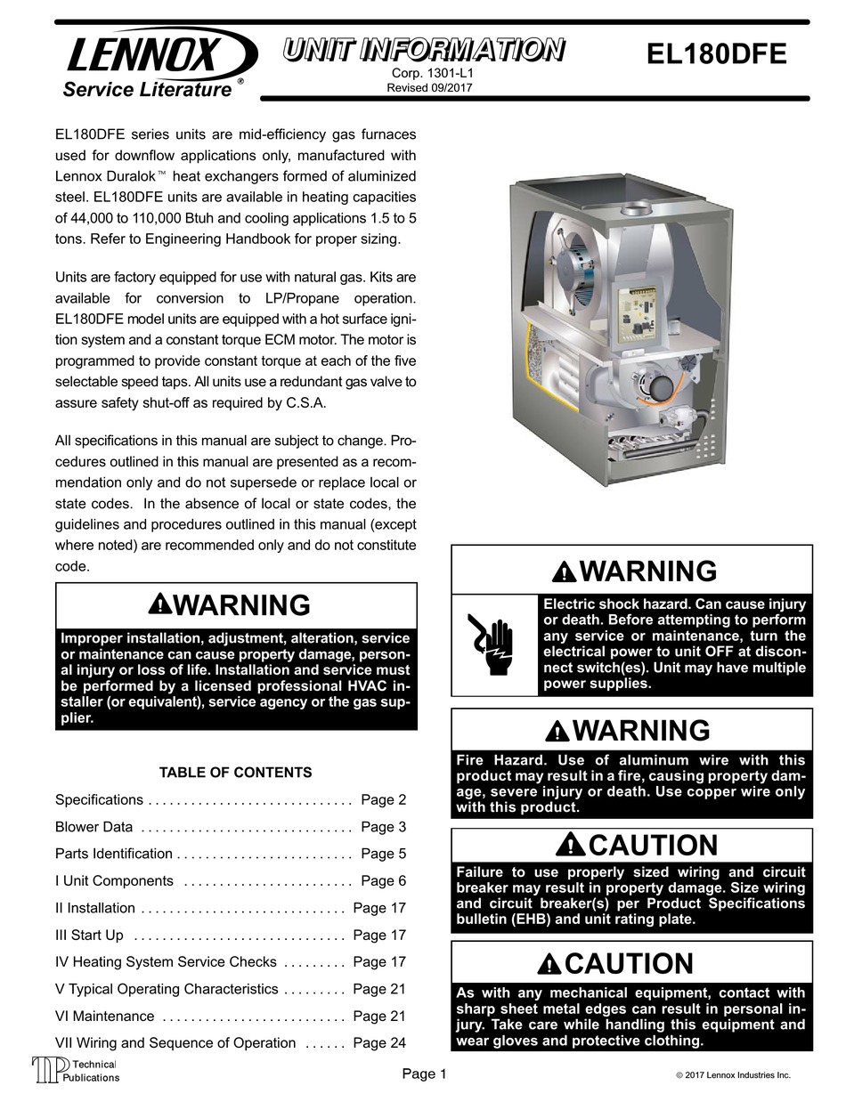 LENNOX EL180DFE SERIES UNIT INFORMATION Pdf Download | ManualsLib