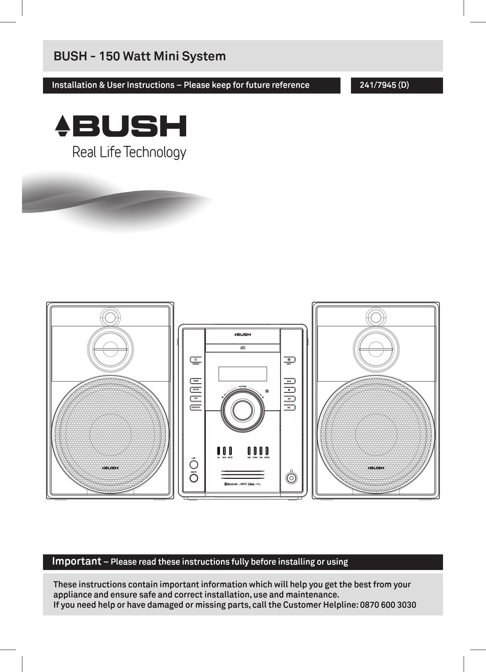 ARGOS BUSH 150 WATT MINI SYSTEM INSTALLATION & USER'S INSTRUCTIONS Pdf
