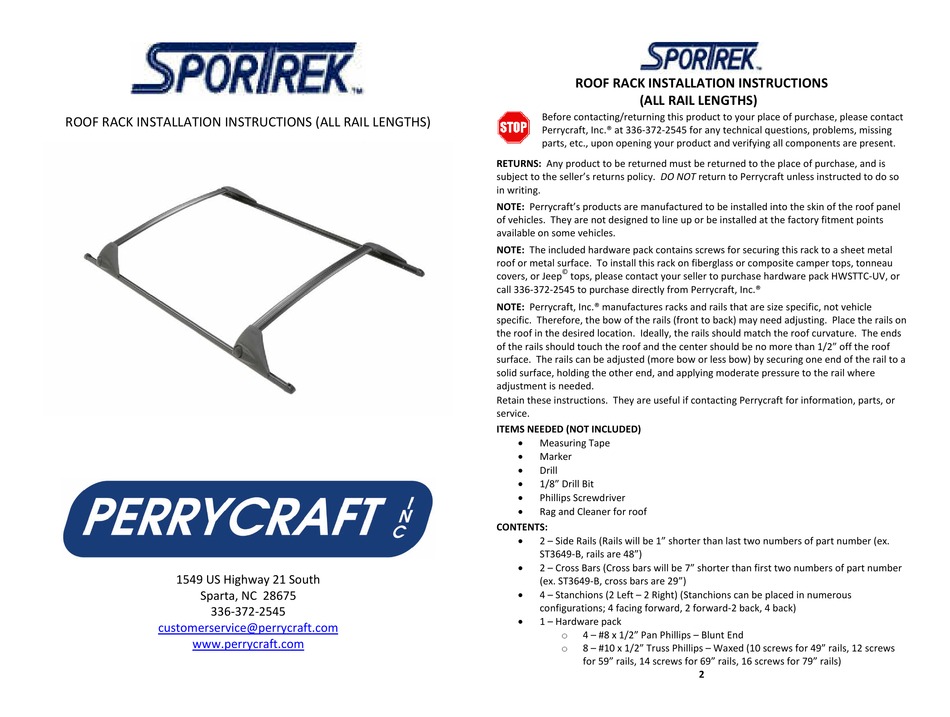 PERRYCRAFT SPORTREK INSTALLATION INSTRUCTIONS Pdf Download ManualsLib