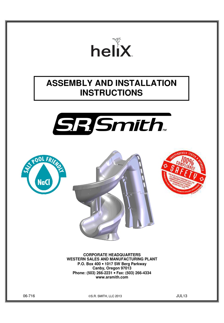 HELIX S.R. SMITH ASSEMBLY AND INSTALLATION INSTRUCTIONS MANUAL Pdf