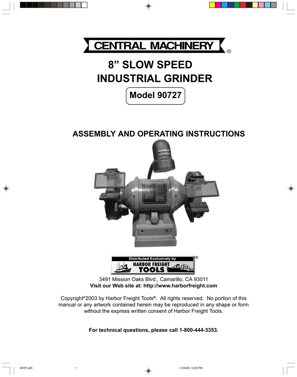 CENTRAL MACHINERY 90727 ASSEMBLY AND OPERATING INSTRUCTIONS MANUAL Pdf